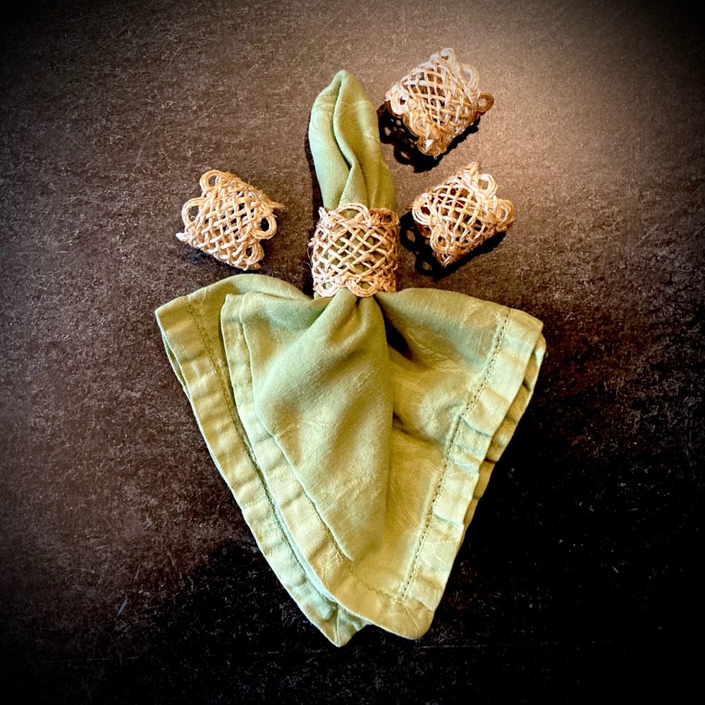 Vintage Set of Four Woven Abaca Napkins Rings